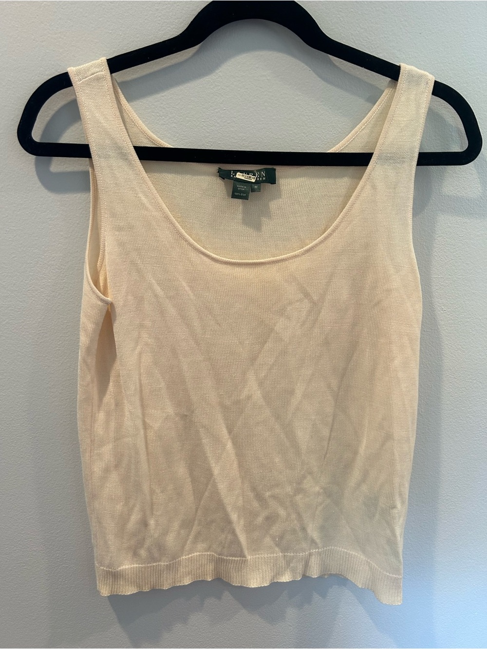 Lauren Ralph Lauren Cream Knit Tank Top 100% Silk Size M